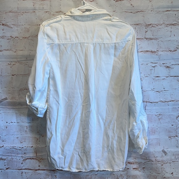 Zara Shirt Womens XS White Button front Long Sleeve Roll Tab Chest Pockets - Picture 7 of 9